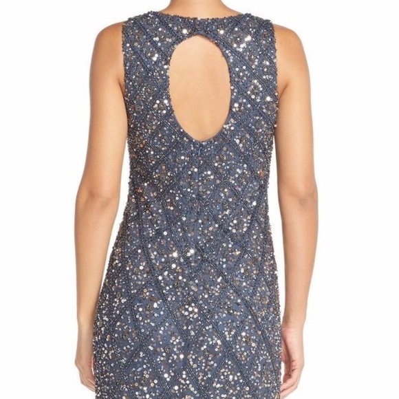 NWT Pisarro Nights‎ Embellished Mesh Gown Gunmetal Grey/Gold [SZ 4 ] - Picture 5 of 6